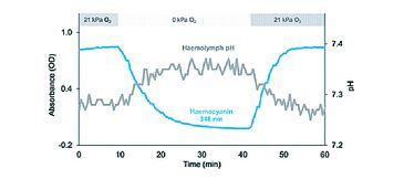 Graph of pH variation of octopus haemolymph in response to changing pigment oxygenation