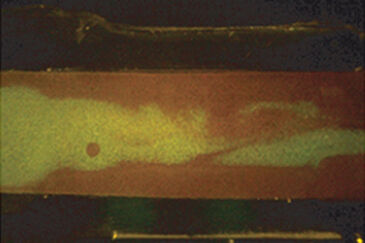 Sensor foil showing pH distributions in microfluidic channel