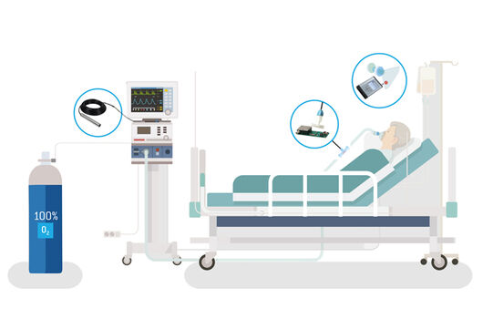 [Translate to Deutsch:] Schematic illustration of patient monitoring with optical sensors