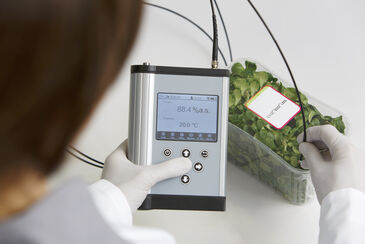 Messung in Gemüseverpackung mit Fibox 4 Sauerstoffmessgerät