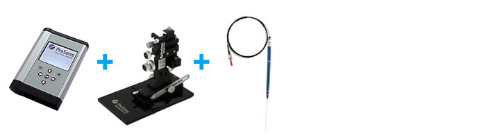 Product combination with portable meter, manual micromanipulator and profiling microsensor
